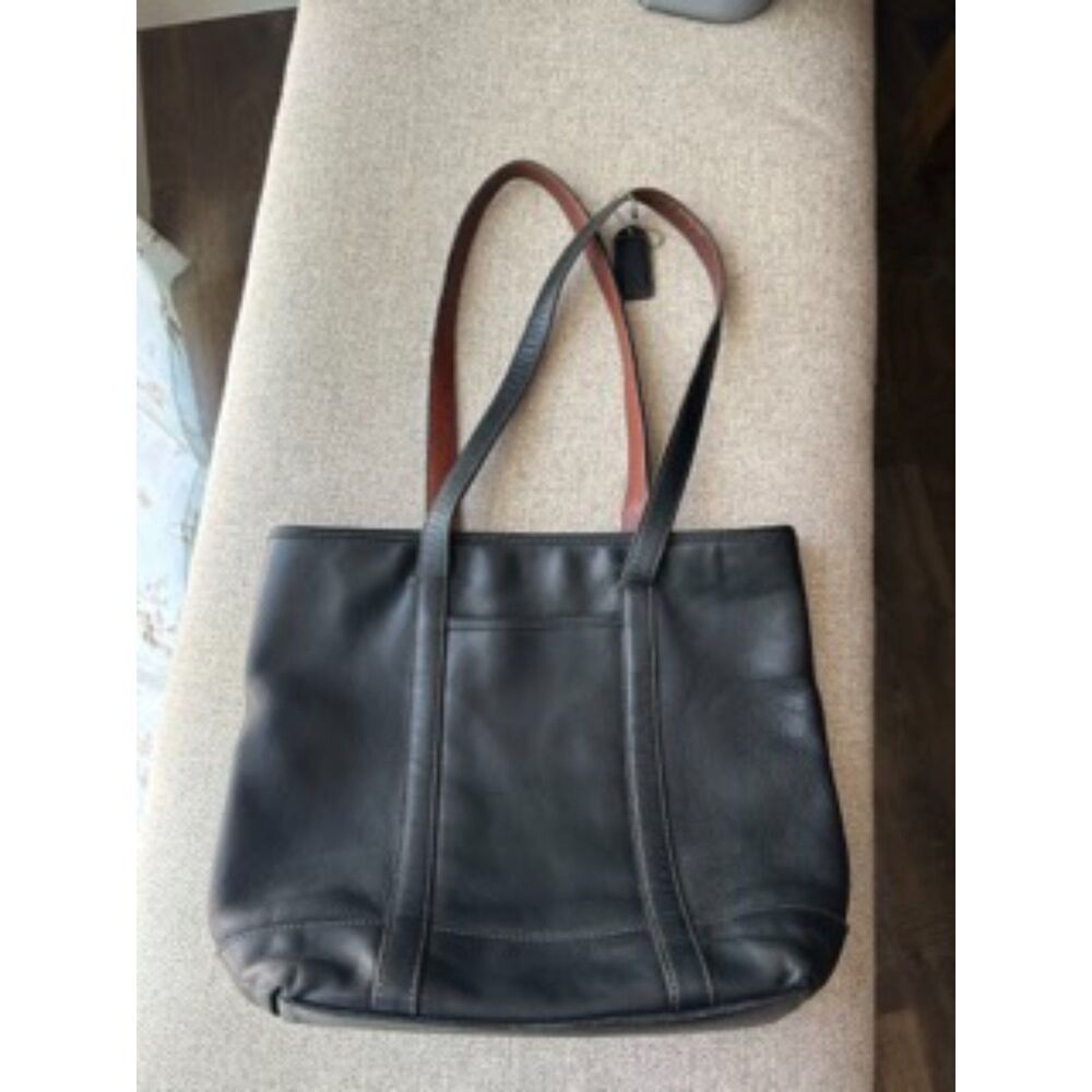 Vintage Coach Black Leather Tote Bag Shoulder Purse Hangtag